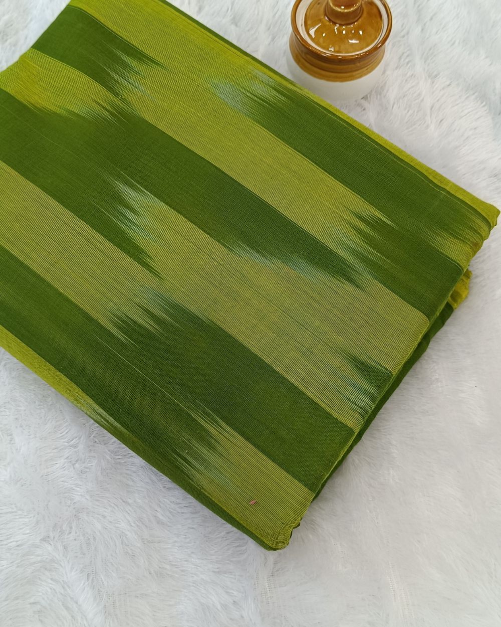 Woven Pure Cotton Ikat Mehandi Green Colour 42 Inches Width