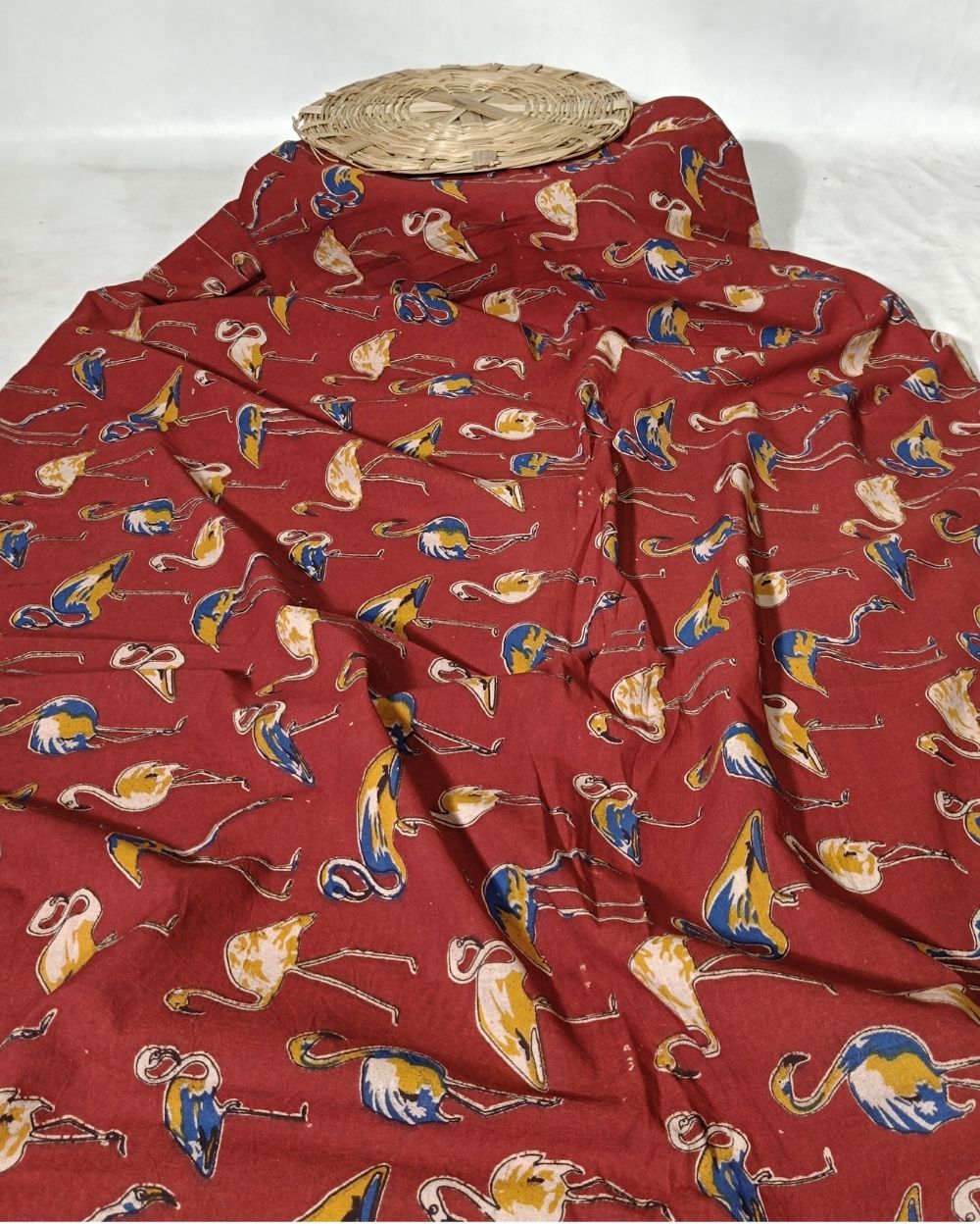 Hand Block Printed Cotton Kalamkari Maroon Colour 46 Inches Width