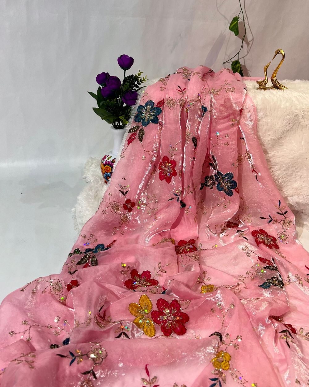 Space Silk Work Pastel Pink Colour 44 Inches Width