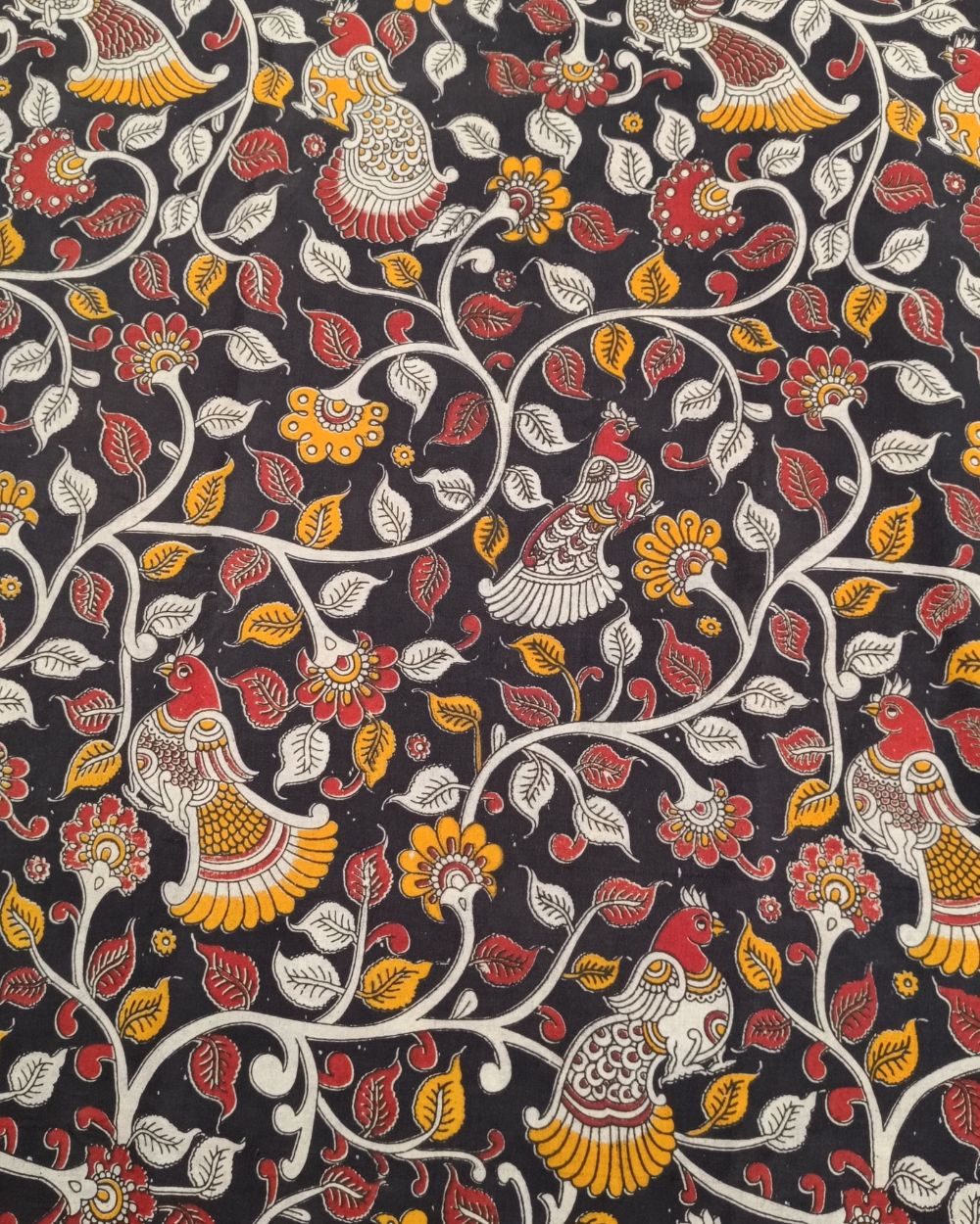 Hand Block Printed Cotton Kalamkari Black Colour 46 Inches Width