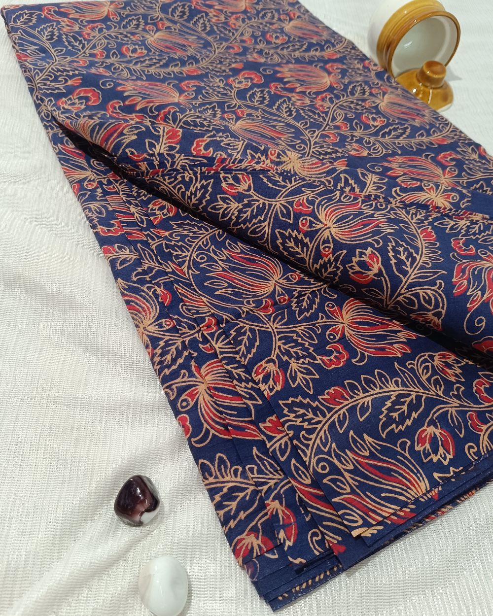 Ajrakh Cotton Natural Dye Block Printed Navy Blue Colour 44 Inches Width
