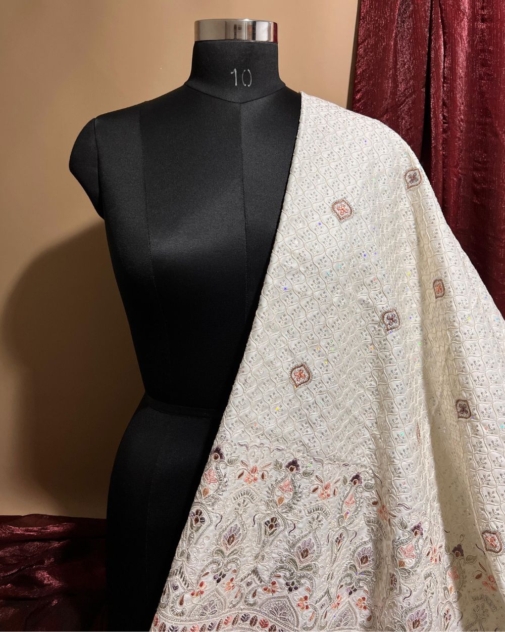 Malai Silk Work White Colour 56 Inches Width