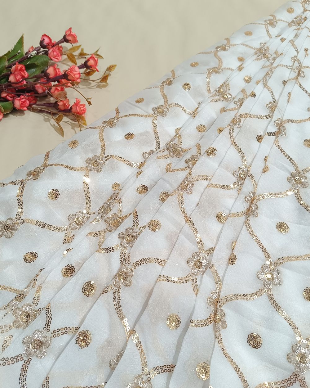 Premium Georgette Work White Colour 44 Inches Width