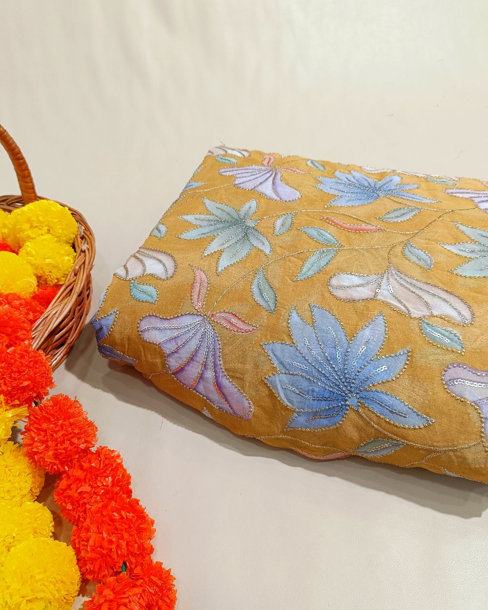 Premium Organza Work Mustard Yellow Colour 44 Inches Width