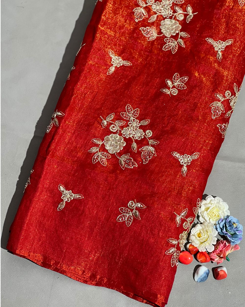 Ice Fendy (Space Silk) Work Burnt Orange Colour 48 Inches Width