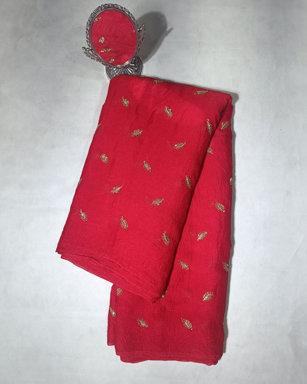 Rangoli Crush Silk Work Red Colour 44 Inches Width