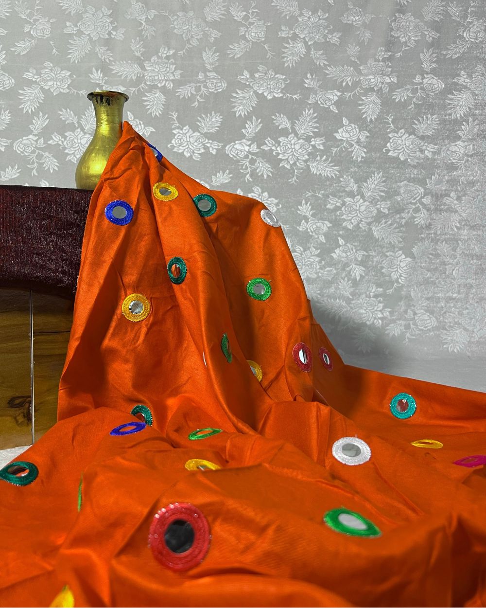Rayon Gamthi(Rajasthani) Work Dark Orange (Multicolor) 44 Inches Width