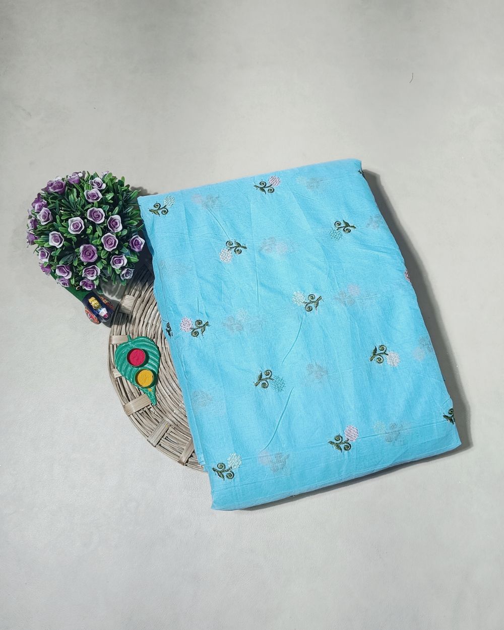 Mal Cotton with Thread Work Sky Blue Colour 40 Inches Width