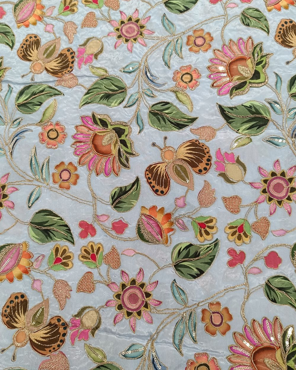 Natural Crepe Work Ice Blue Colour 44 Inches Width