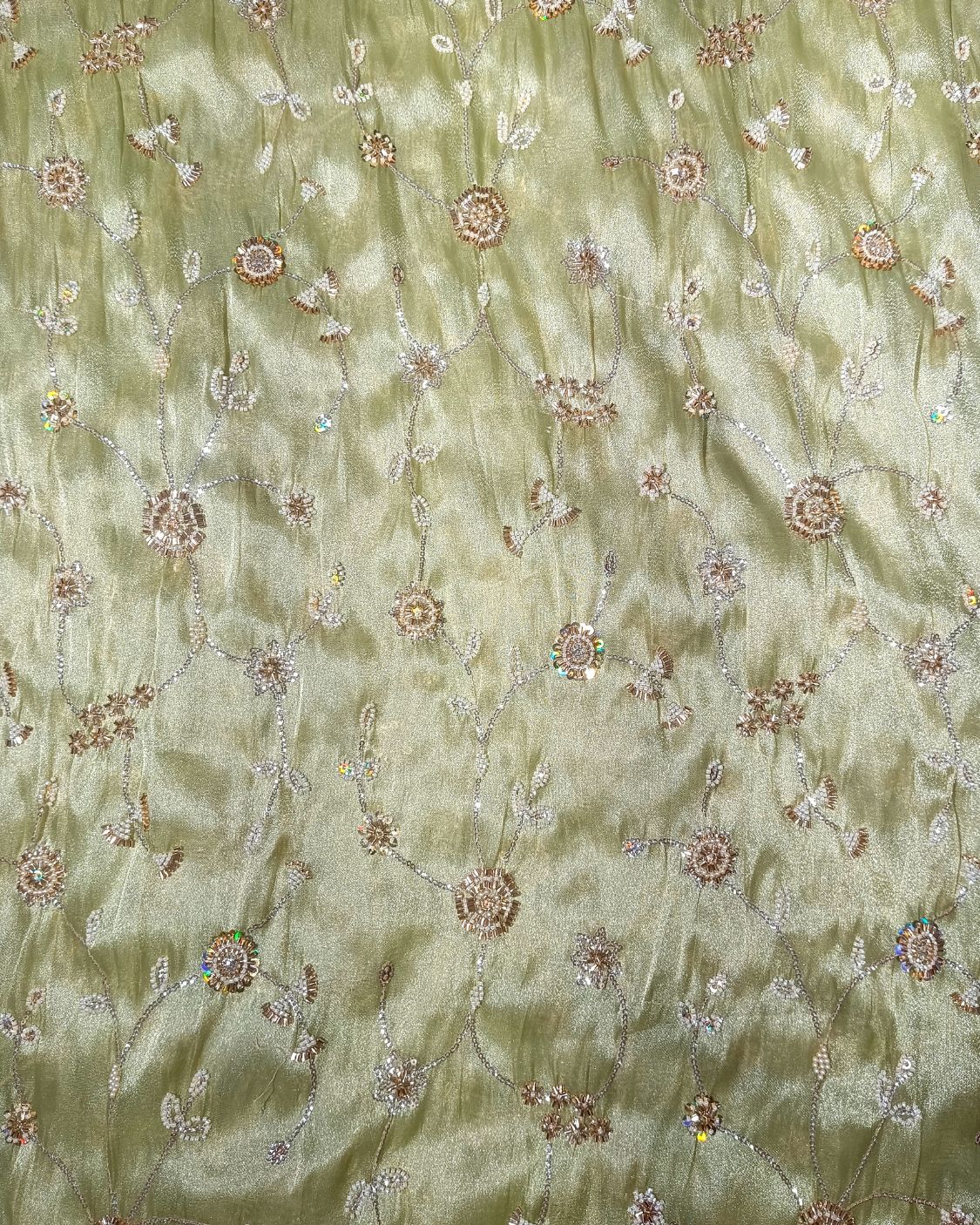 Shimmer Silk Work Pastel Pista Colour 42 Inches Width