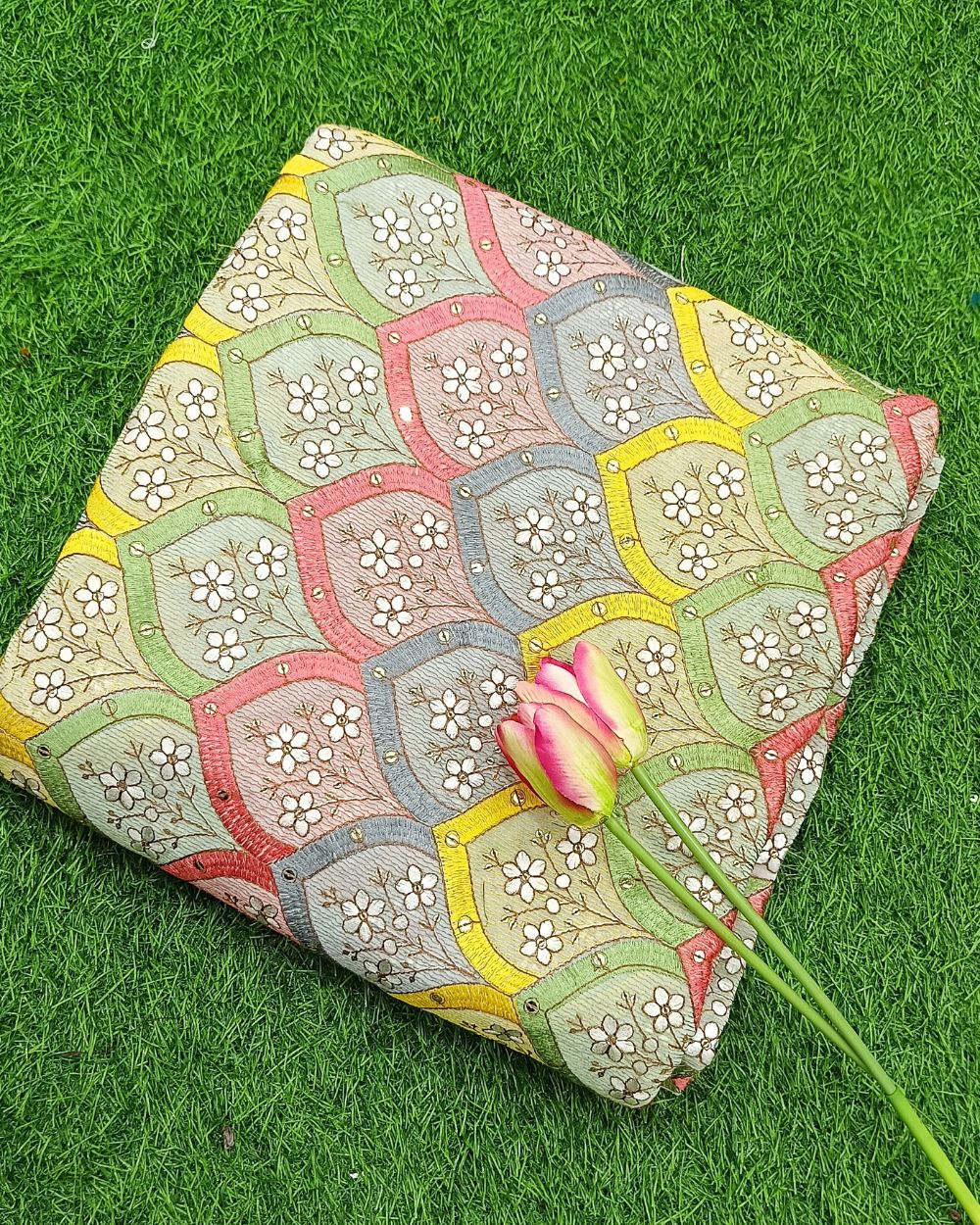 Georgette Work Sky Blue (Multicolor) 43 Inches Width