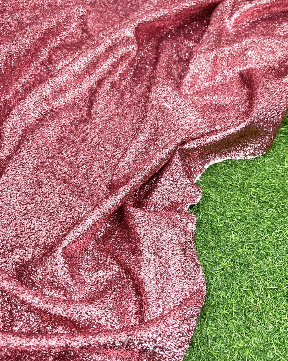 Imported Sparkling Tinsel Lurex Fabric Stretch Metalic Glitter Blush Pink Colour 60 Inches Width