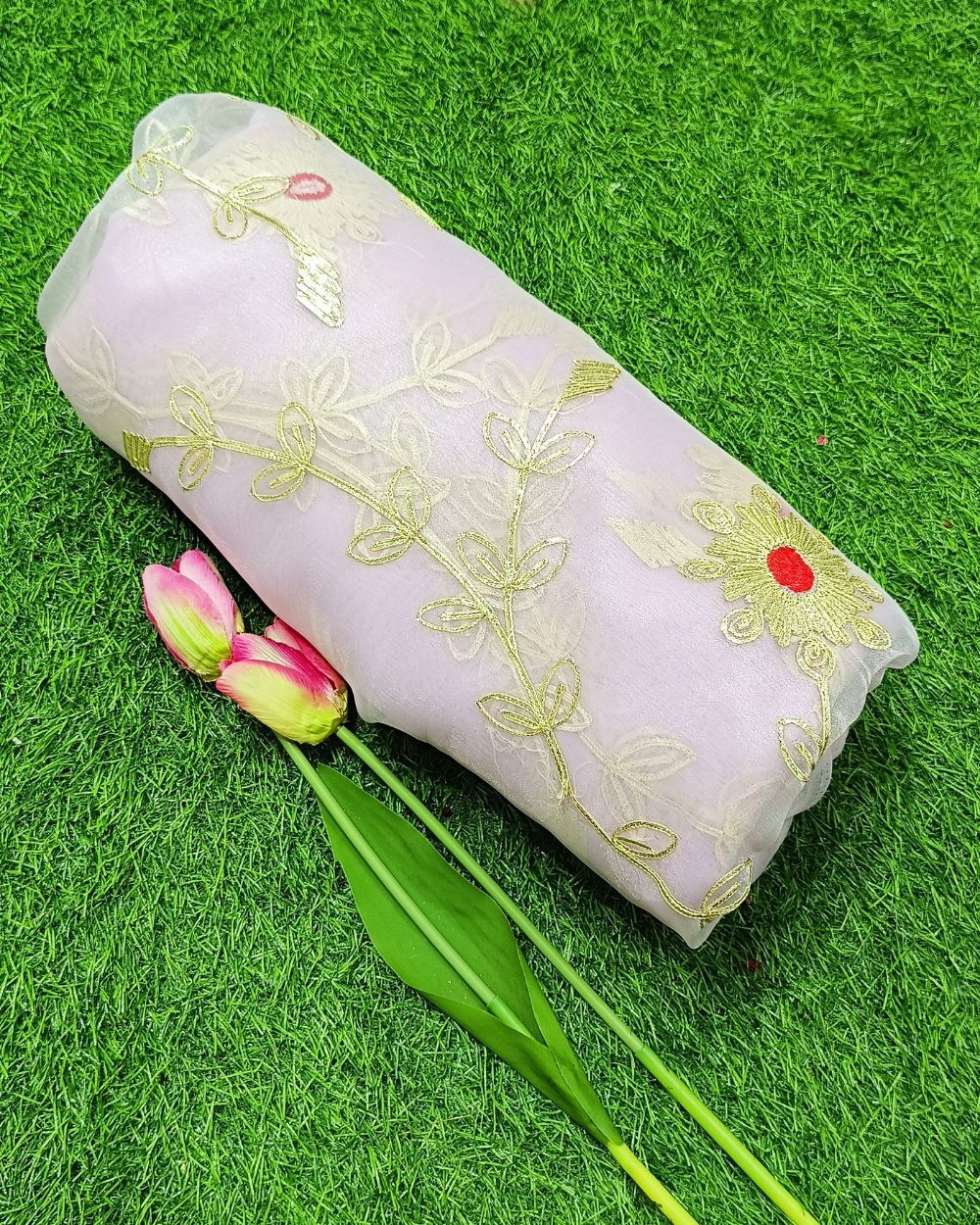 Organza Gotapatti Work Lavender Colour 44 Inches Width