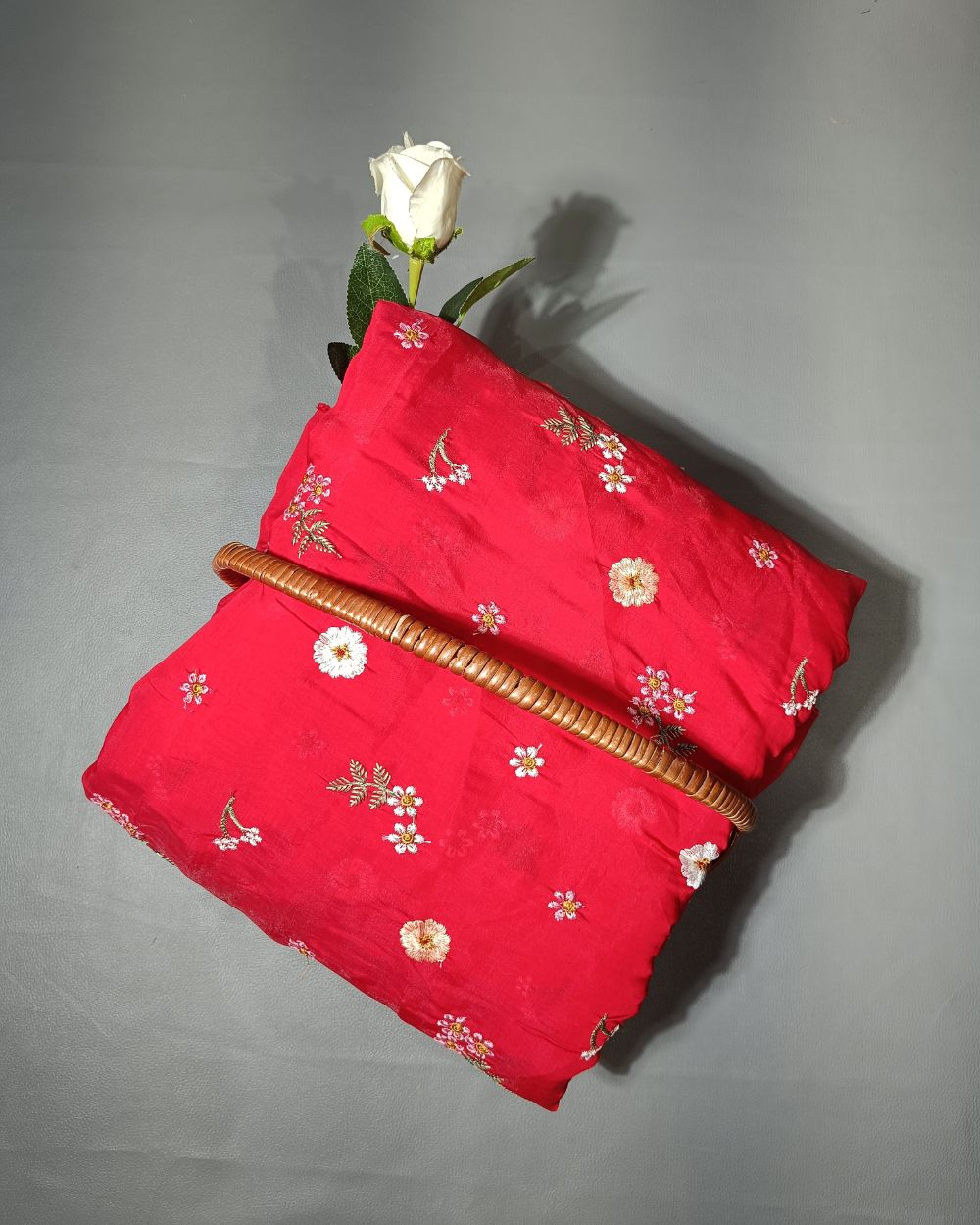 Chanderi Mal Cotton with Thread Work Red Colour 43 Inches Width