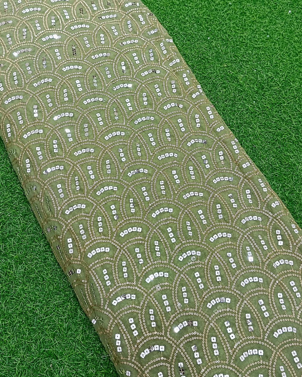 Georgette Work Pastel Mehandi Green Colour 45 Inches Width