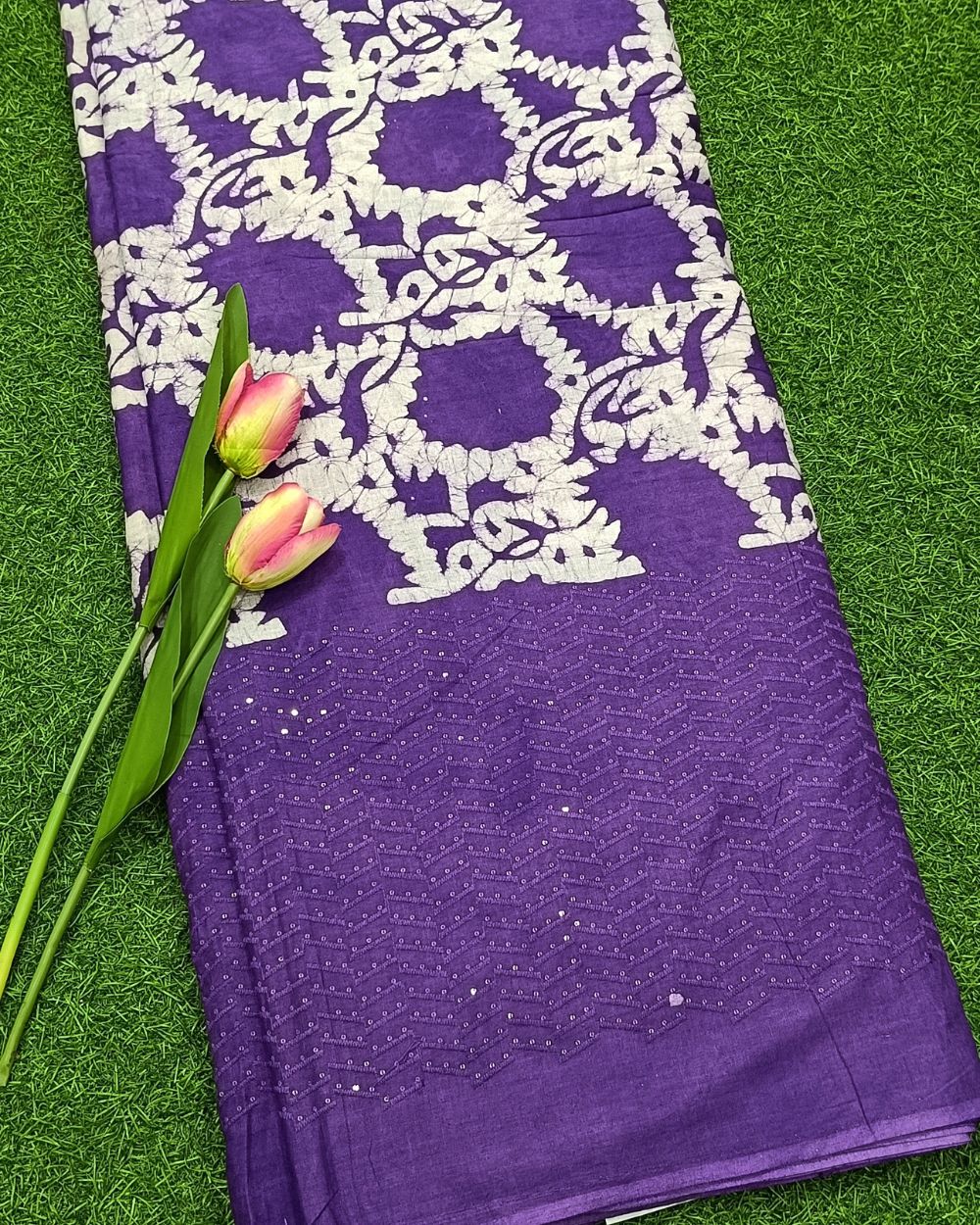 Cotton Border Work Purple Colour 40 Inches Width