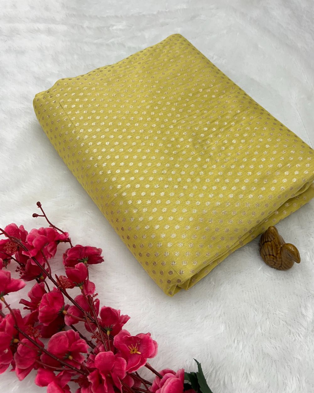 Chanderi Zari Work Lemon Yellow Colour 46 Inches Width