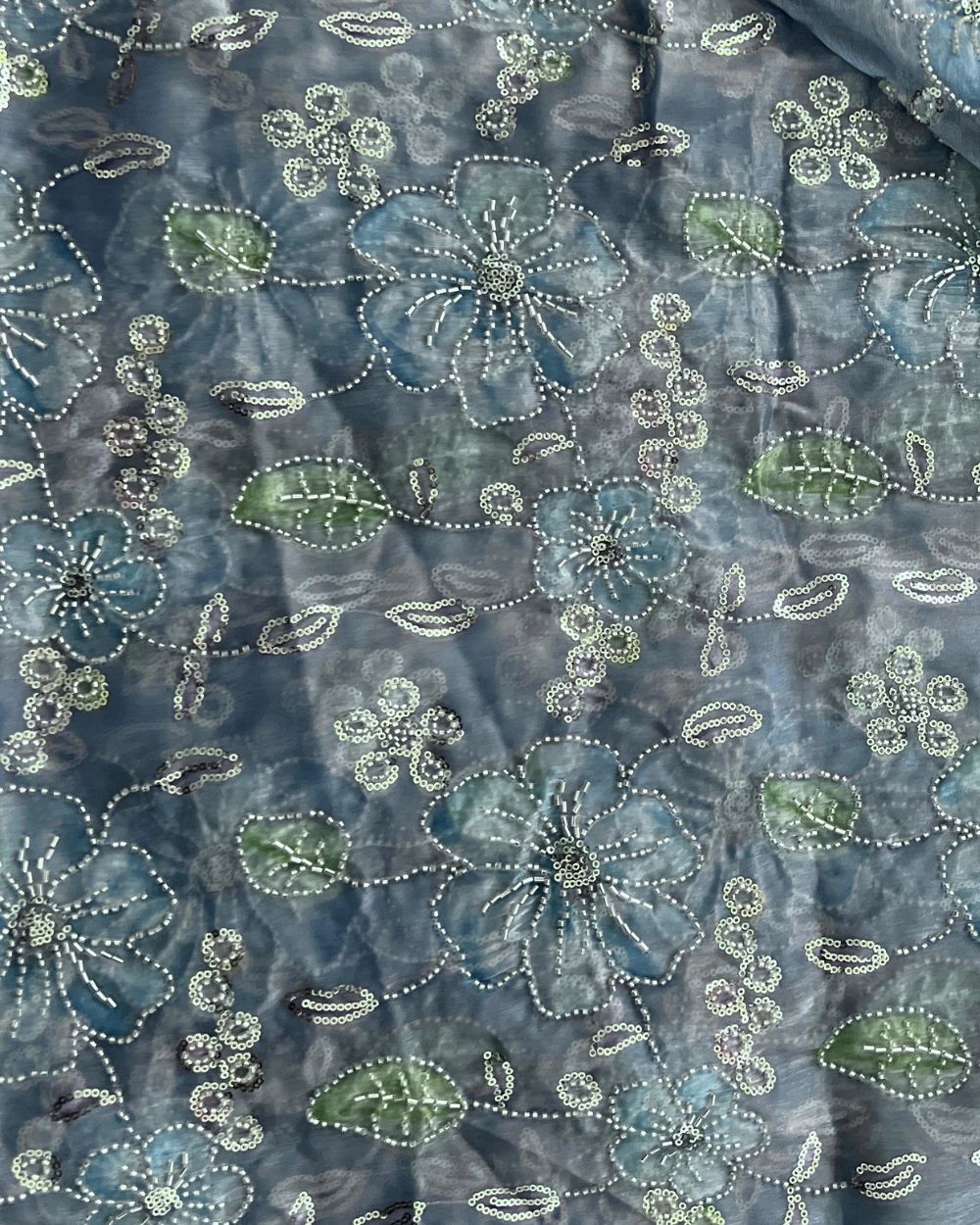 Premium Organza Work Blue Colour 50 Inches Width