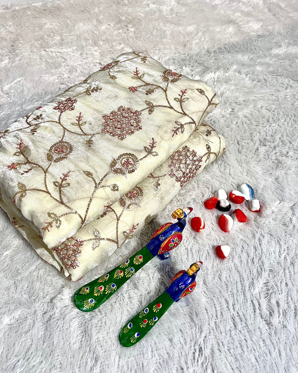 Space Silk Work Off White Colour 45 Inches Width