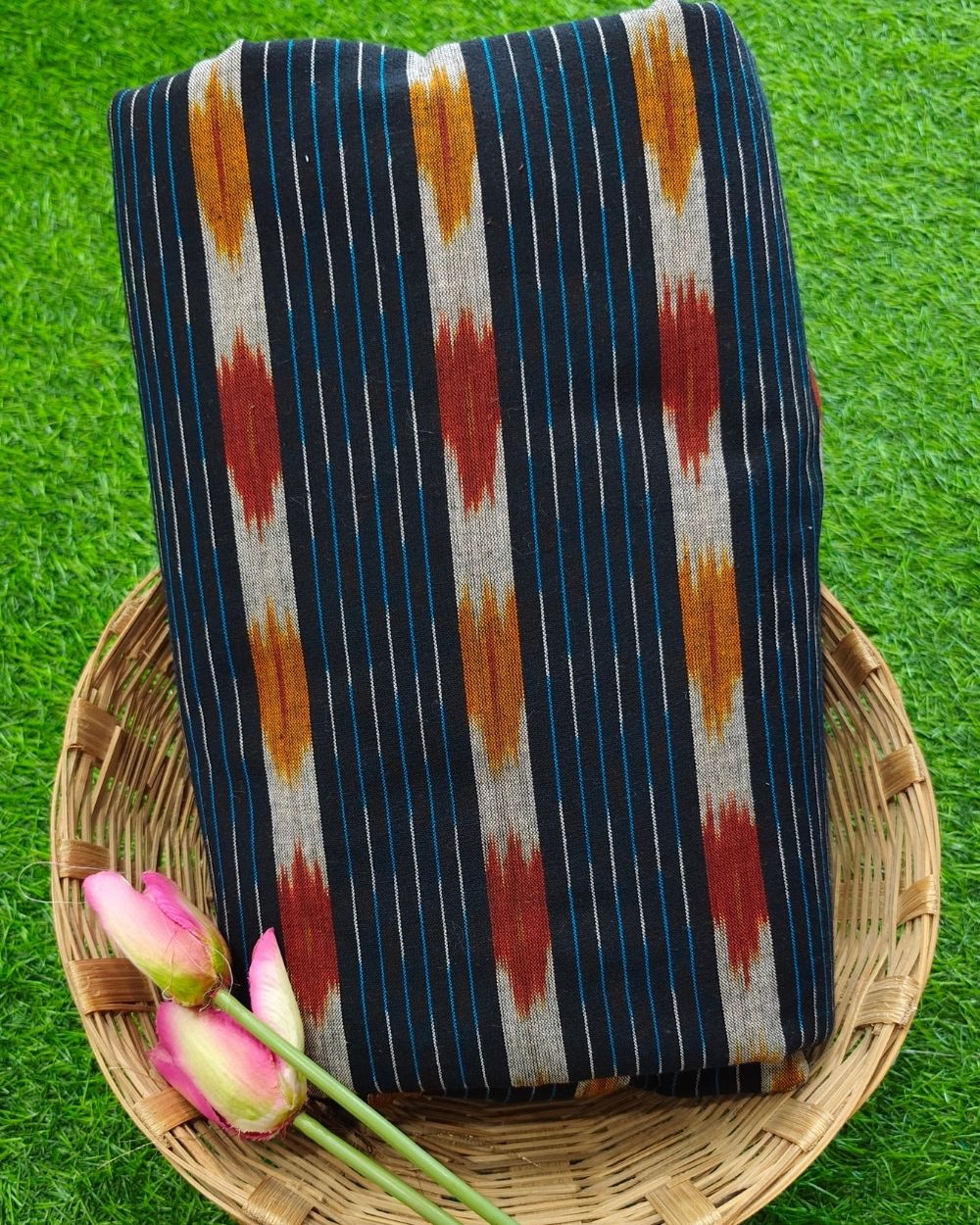 Woven Pure Cotton Ikat Black Colour 42 Inches Width