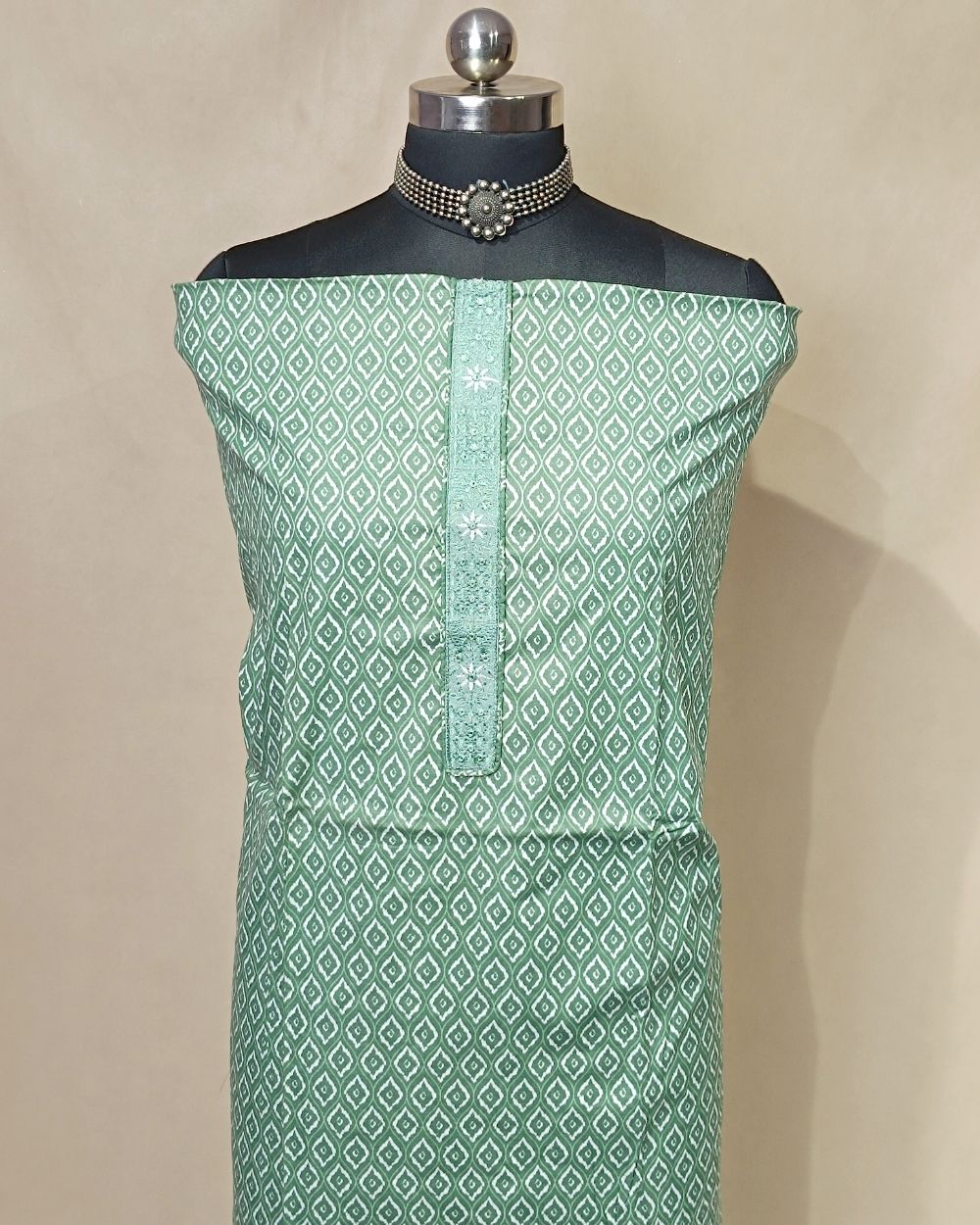 Printed Cotton Unstitched Top Pattern Seafoam Dark Green Colour 44 Inches Width