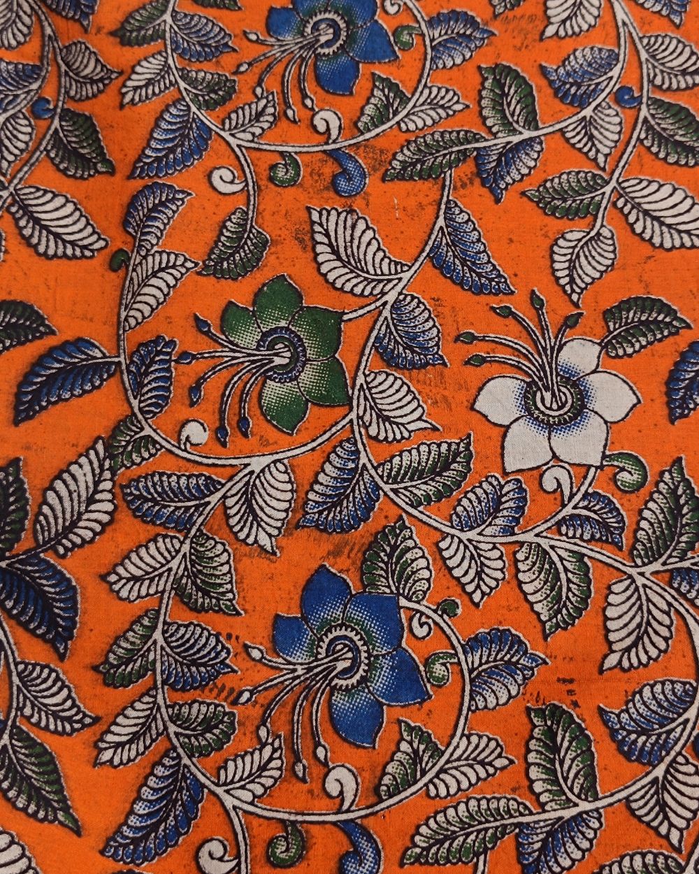 Hand Block Printed Cotton Kalamkari Orange Colour 44 Inches Width