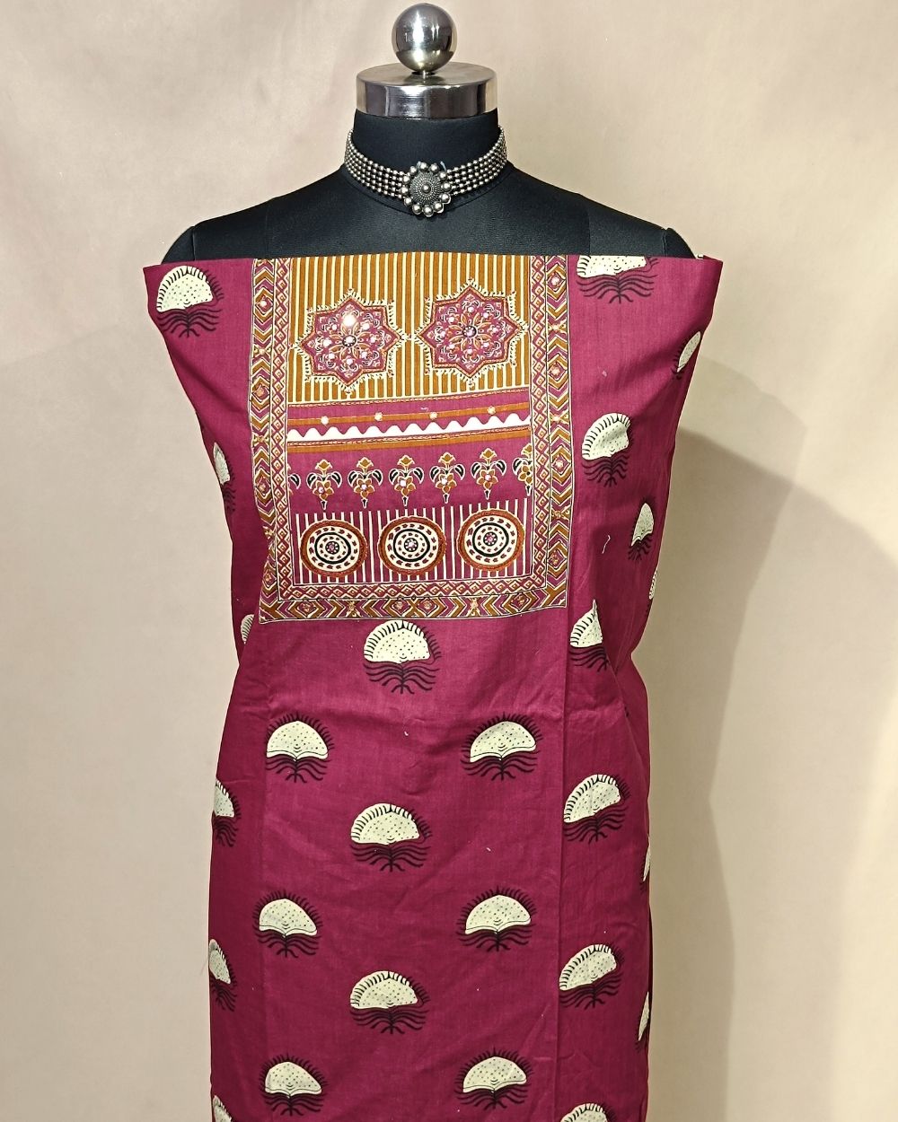 Printed Cotton Unstitched Top Pattern Maroon Colour 44 Inches Width