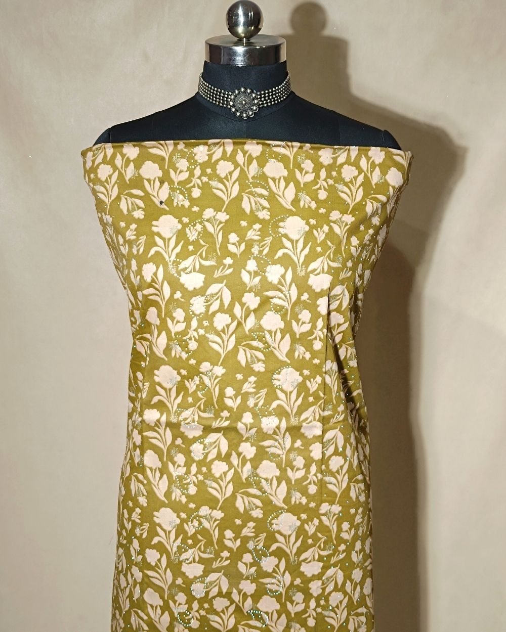 Printed Cotton Unstitched Top Pattern Dusty Mehandi Green Colour 44 Inches Width