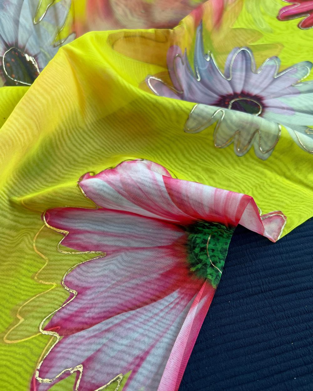Premium Printed Organza Foil Yellow Colour 43 Inches Width