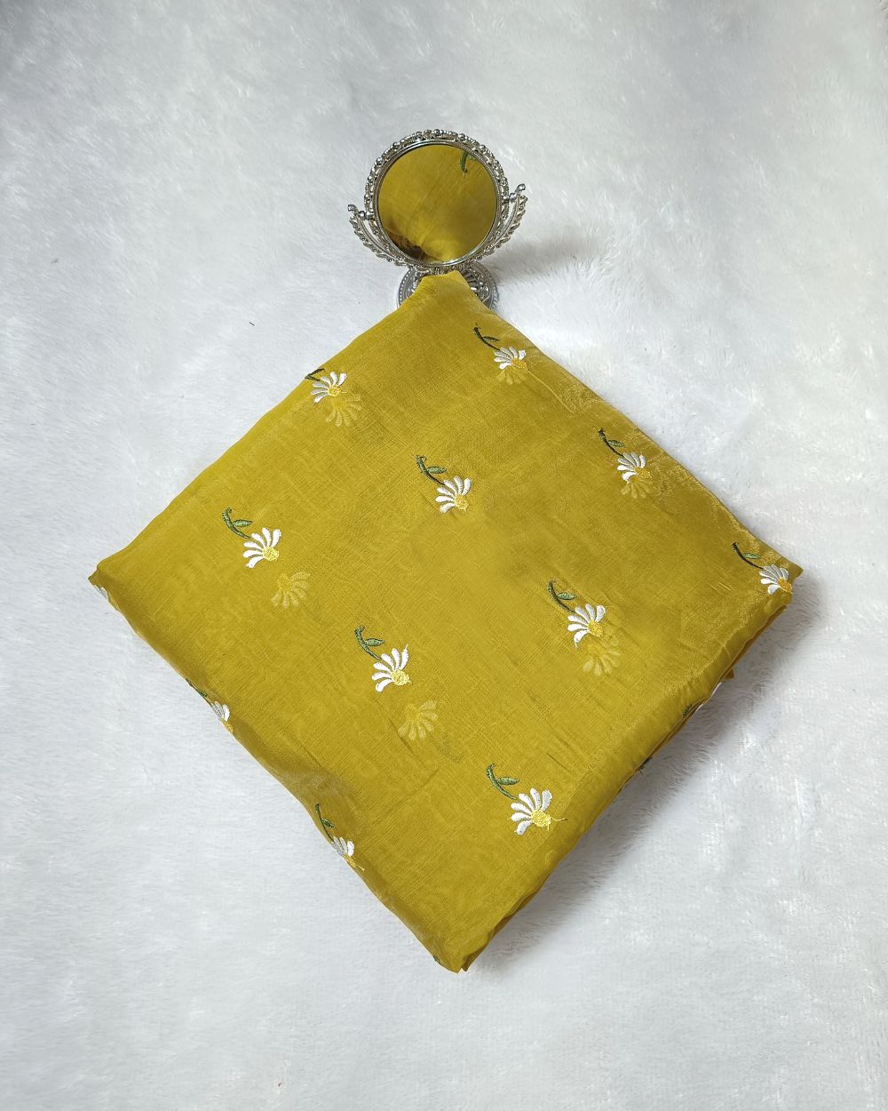 Chanderi Mal Cotton with Thread Work Olive Yellow Colour 43 Inches Width