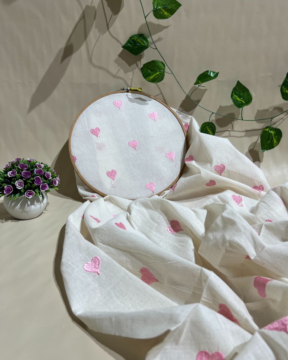 Kora Cotton Work Baby Pink Colour 42 Inches Width