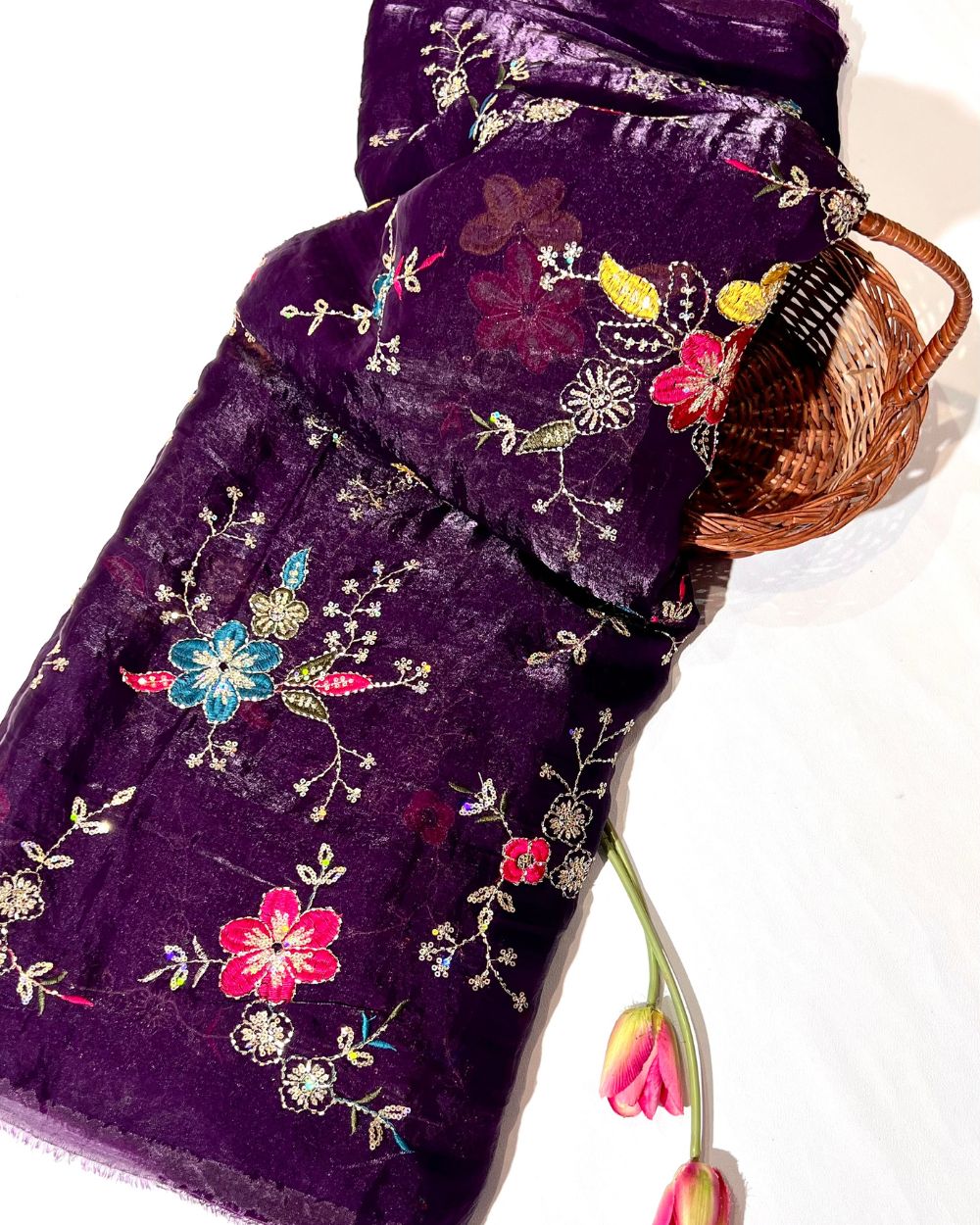 Space Silk Work Dark Purple Colour 44 Inches Width