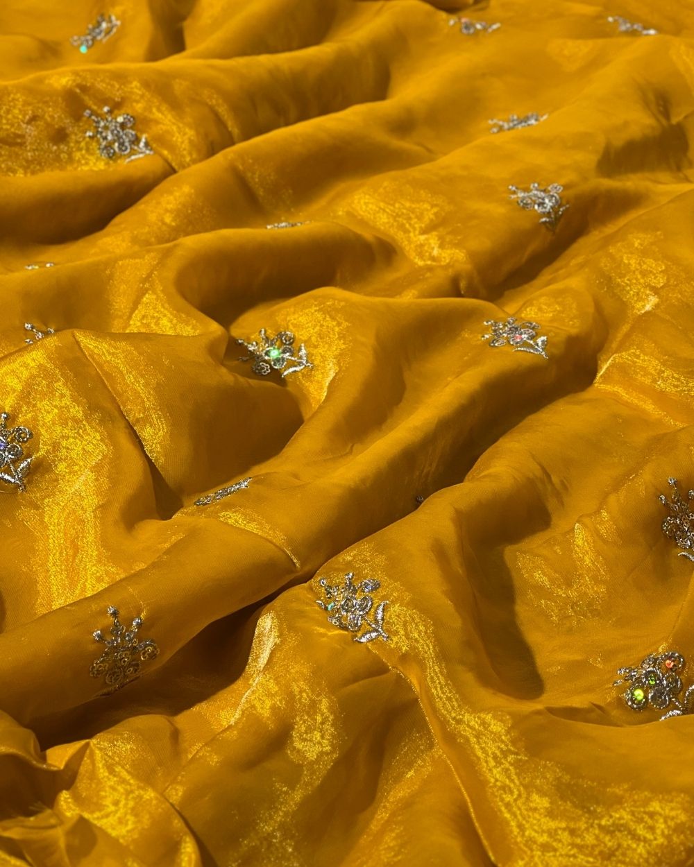 Space Silk Work Mango Yellow Colour 48 Inches Width