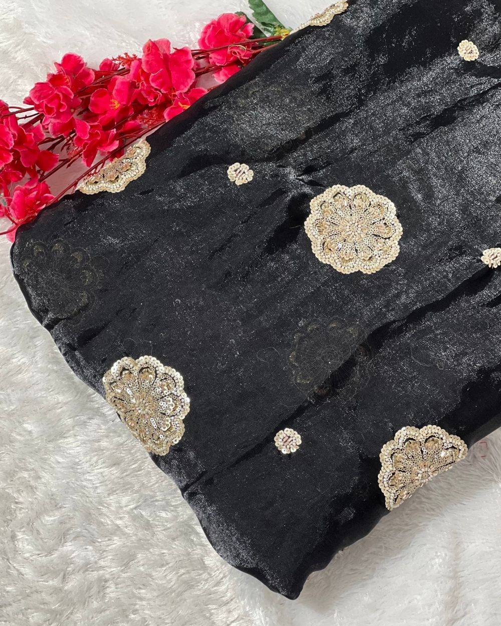 Space Silk Work Black Colour 44 Inches Width