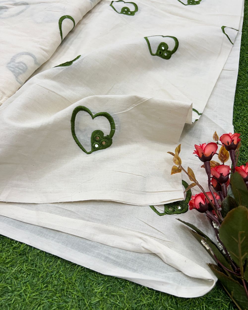 Kora Cotton Work Green Colour 45 Inches Width