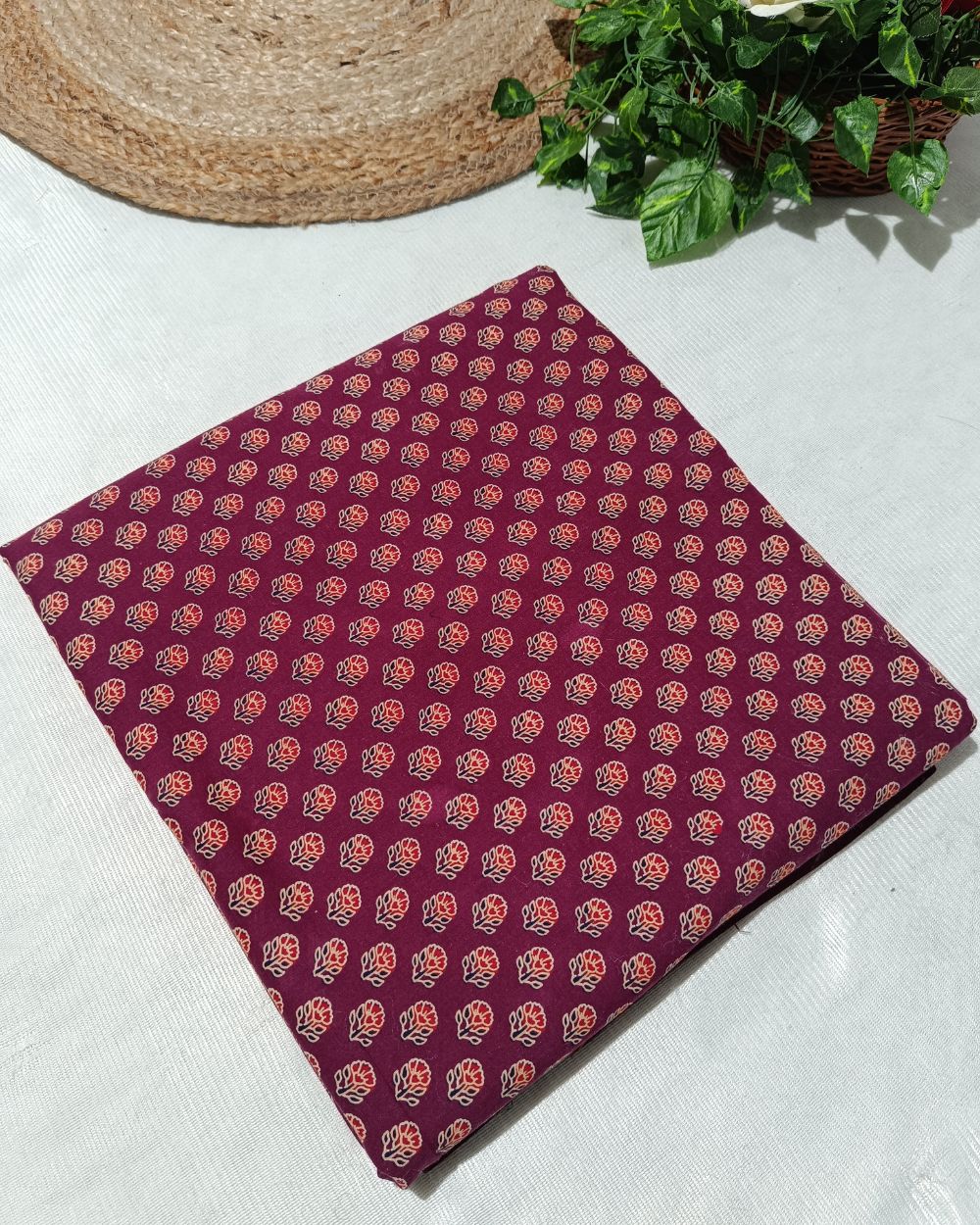 Ajrakh Cotton Natural Dye Block Printed Maroon Colour 42 Inches Width