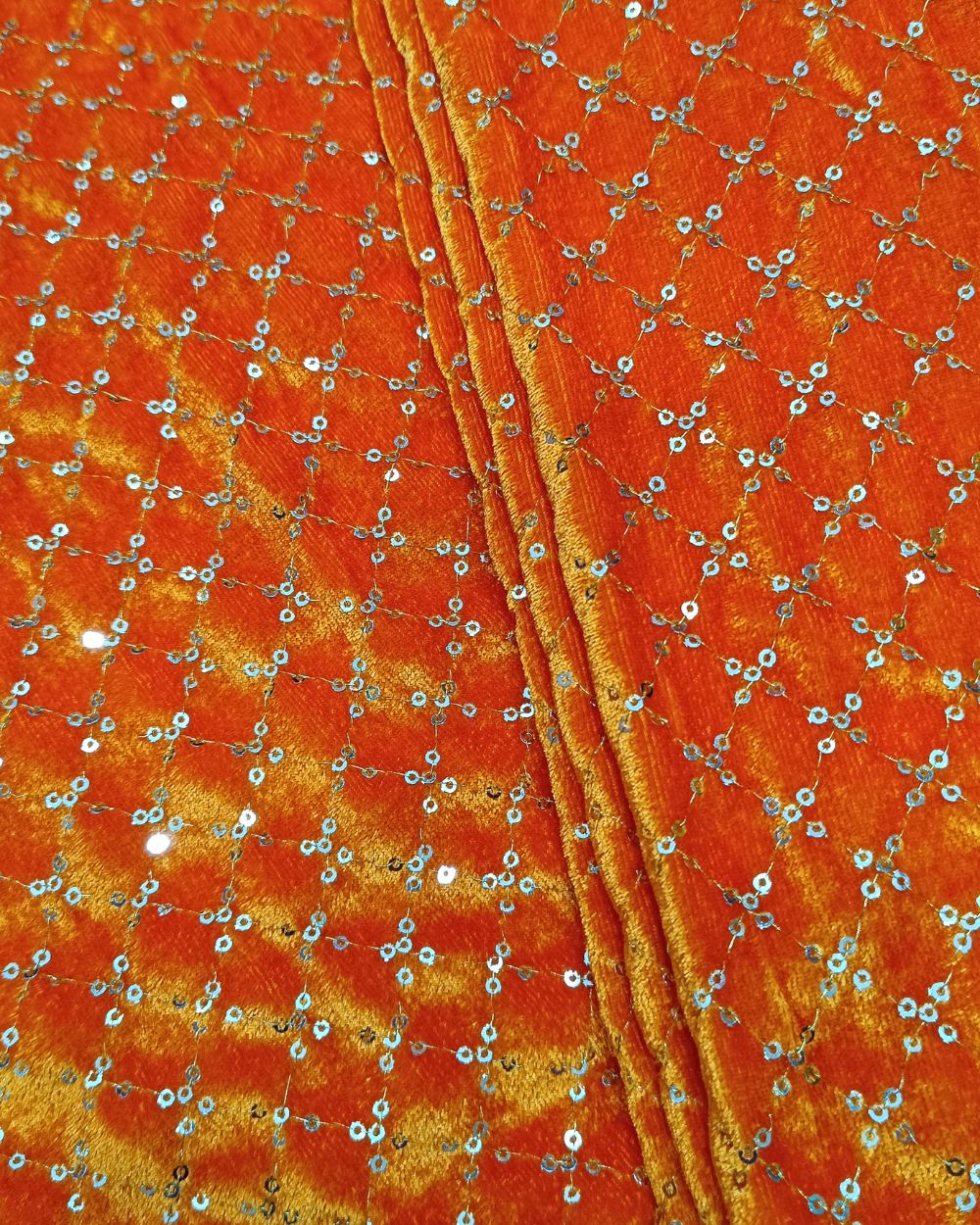 Velvet Work Orange Colour 43 Inches Width