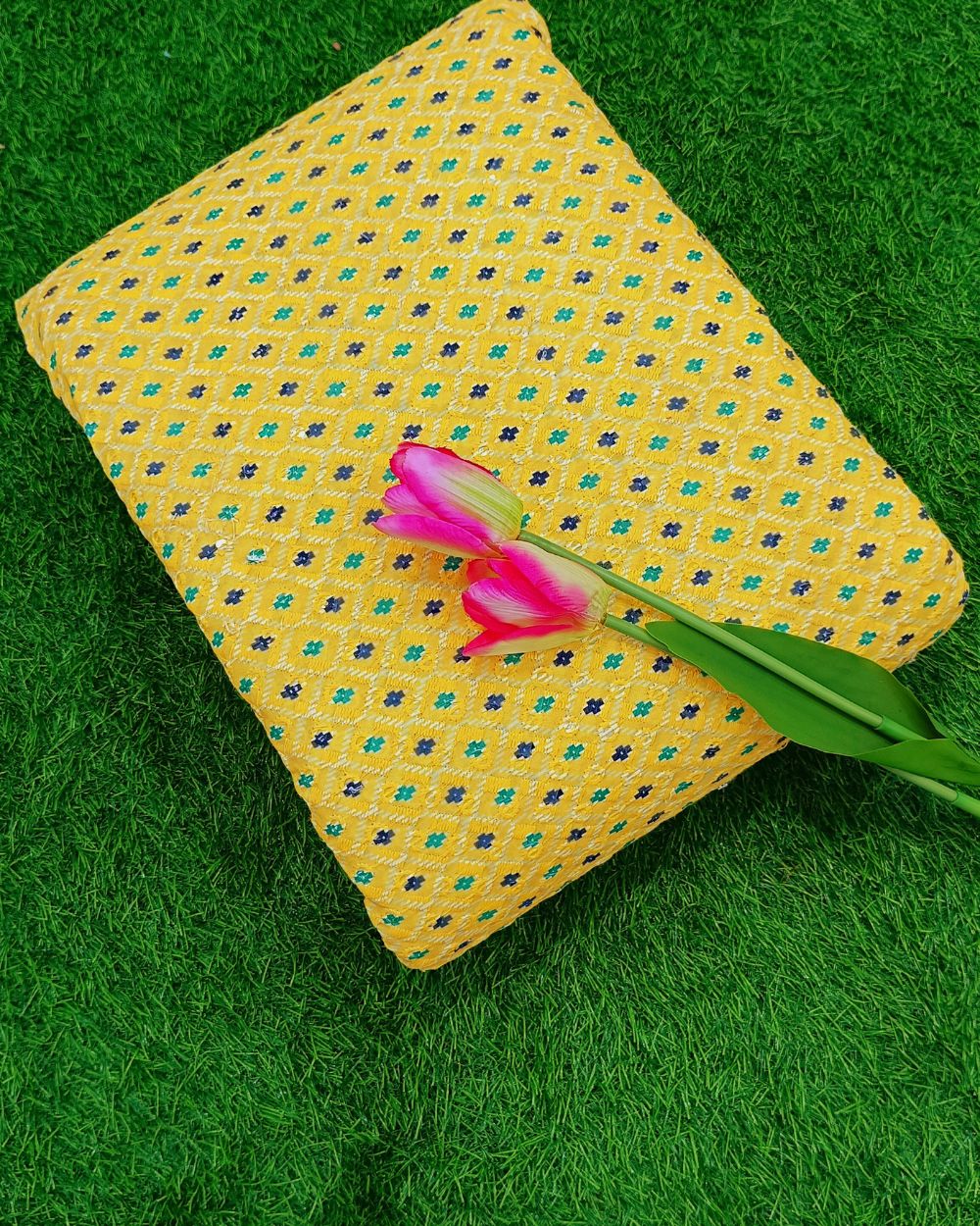 Cotton Chikan Work Digital Print Yellow Colour 43 Inches Width