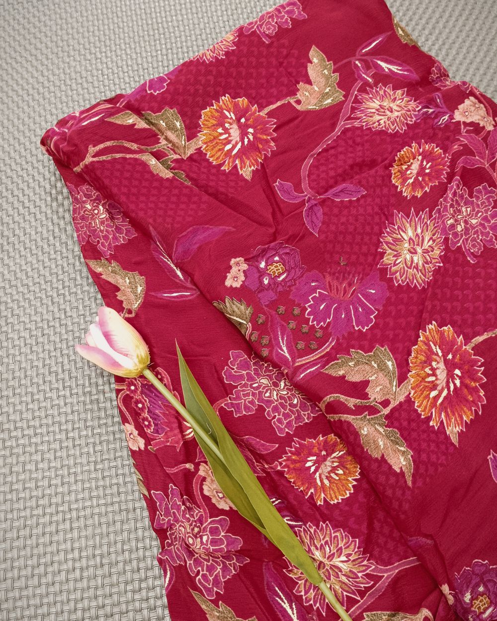 Printed Chinnon Dark Pink Colour 42 Inches Width