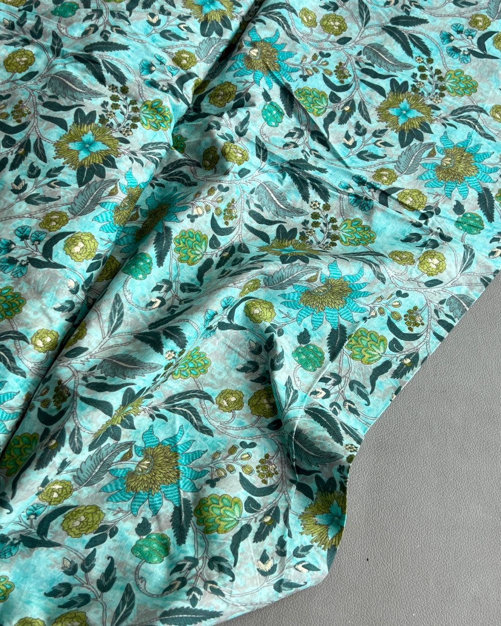 Printed Mal Cotton (Foil) Sky Blue Colour 45 Inches Width