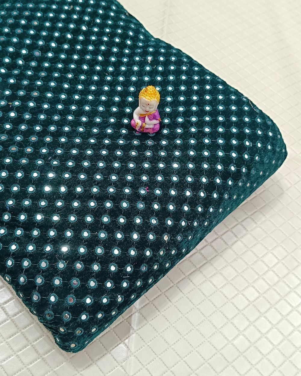 Velvet Abla Work Peacock Green (Morpankhi) Colour 42 Inches Width