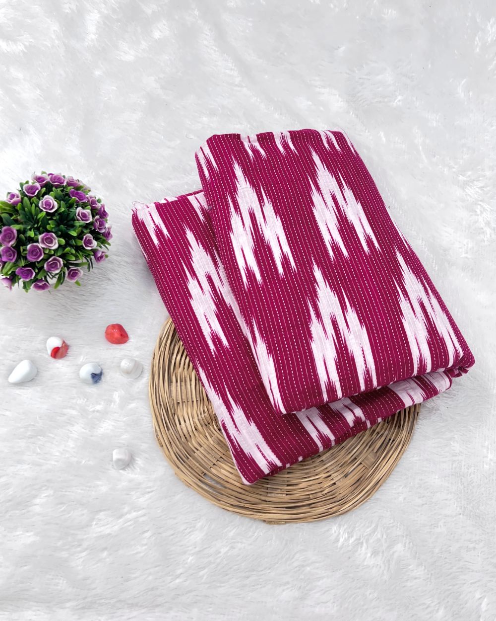 Printed Cotton Kantha Work Dark Pink Colour 42 Inches Width