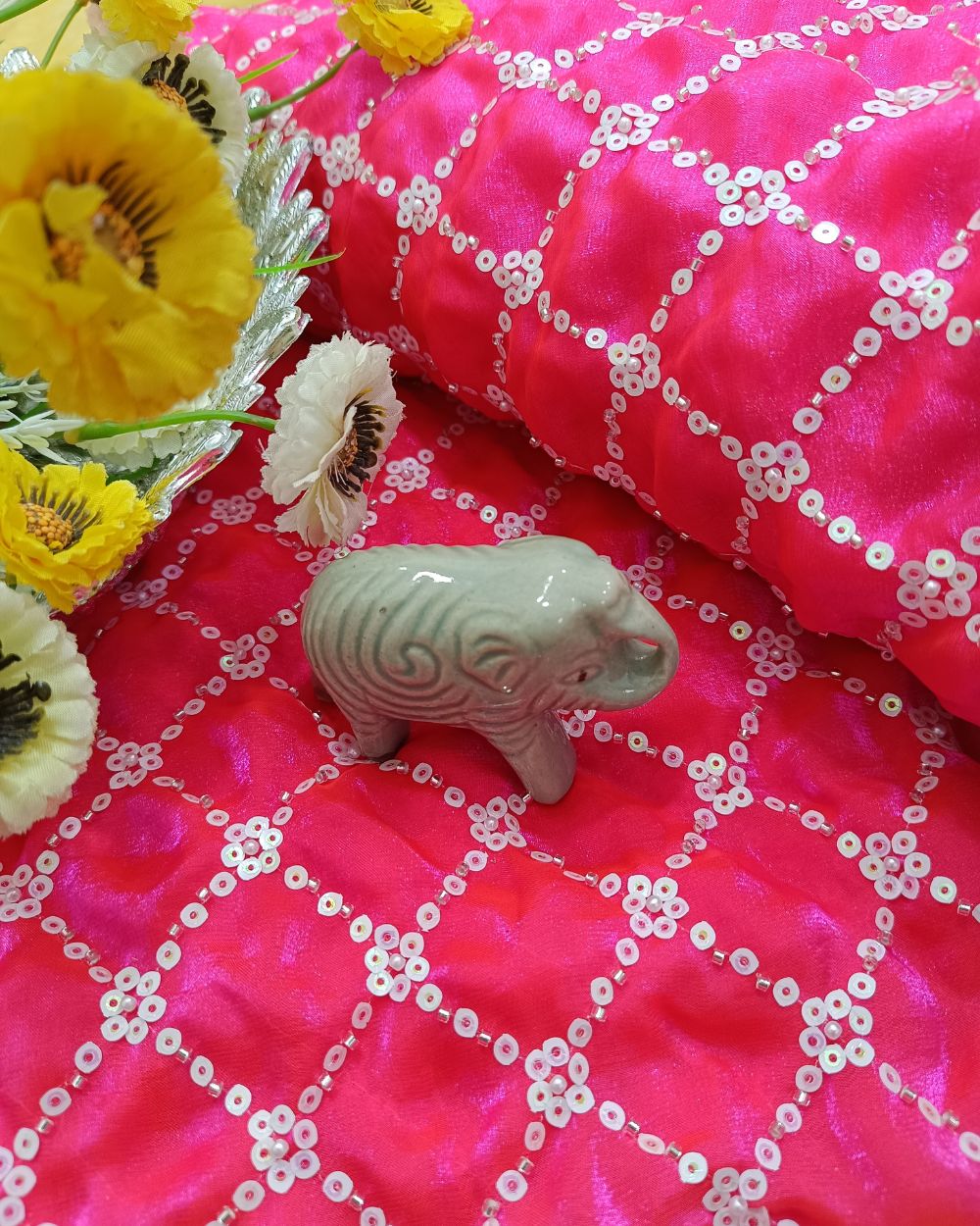 Space Silk Work Pink Colour 42 Inches Width