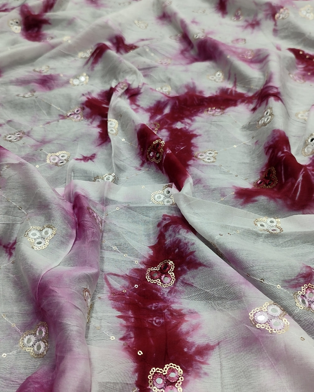 Chanderi Work Shibori Print Maroon Colour 44 Inches Width