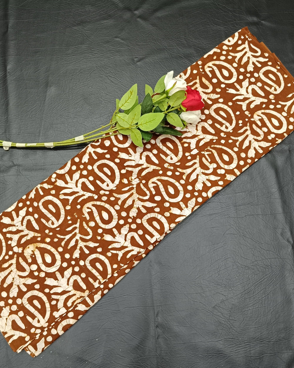 Cotton Hand Blocked Wax Batik Print Brown Colour 40 Inches Width