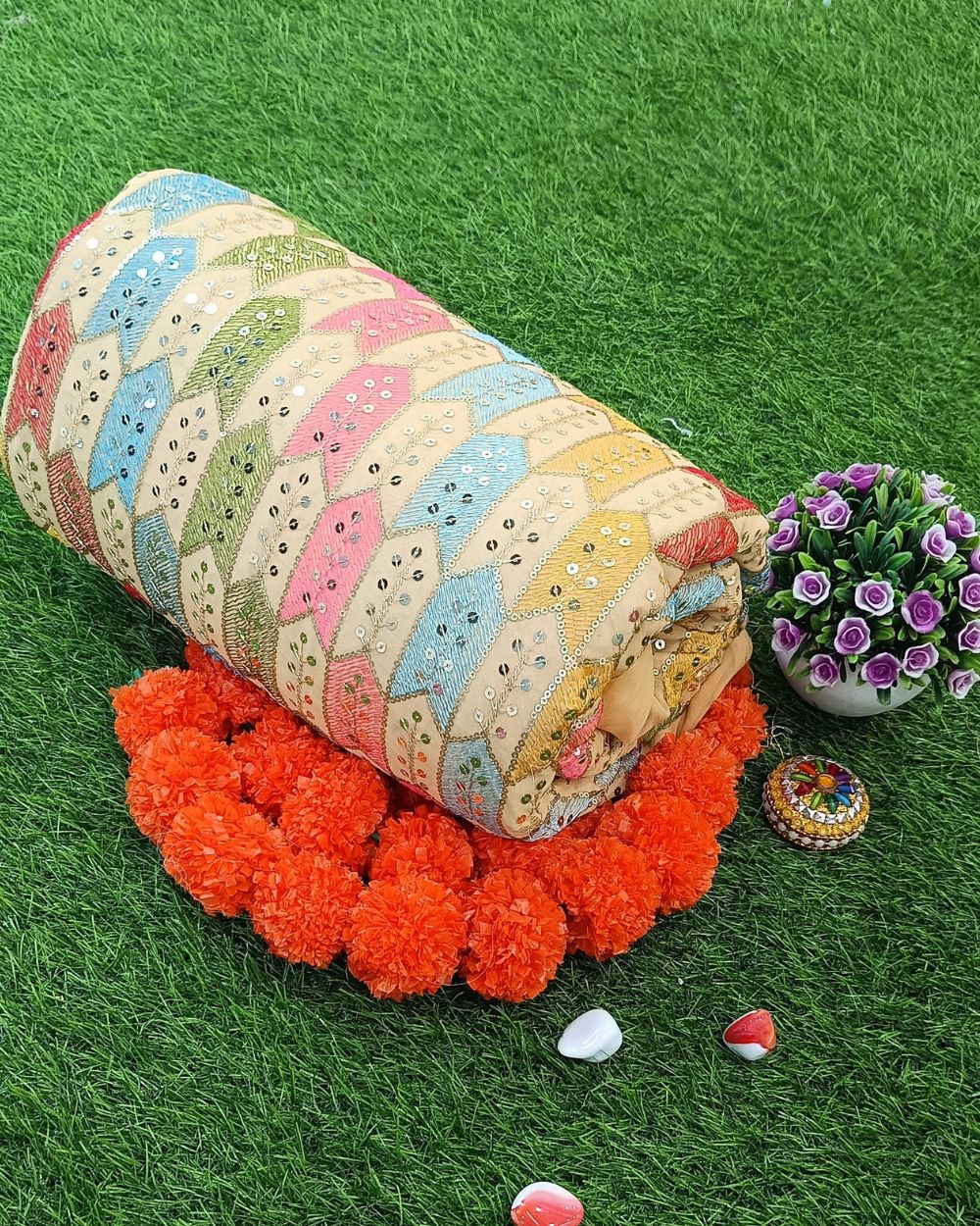 Georgette Work Pastel Orange Colour 44 Inches Width