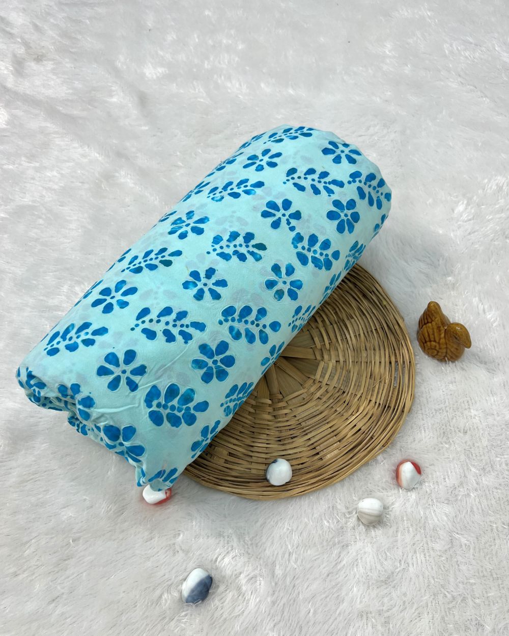 Cotton Hand Blocked Wax Bubble Batik Print Sky Blue Colour 42 Inches Width