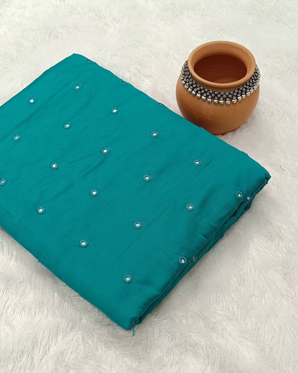 Cotton Abla Work Peacock Blue Colour 42 Inches Width