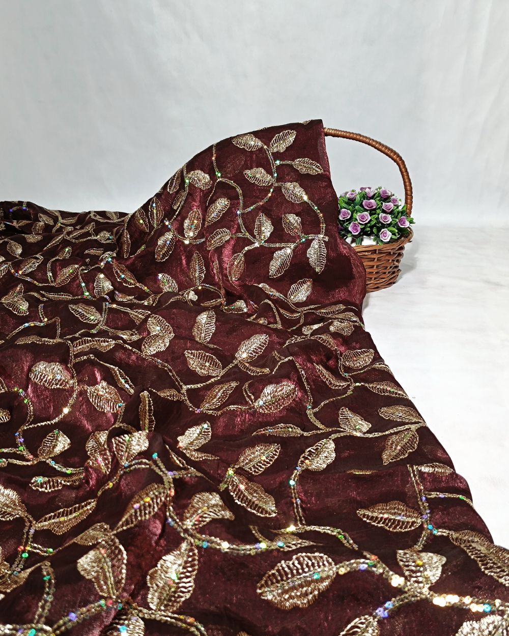 Space Silk Work Dark Maroon Colour 42 Inches Width