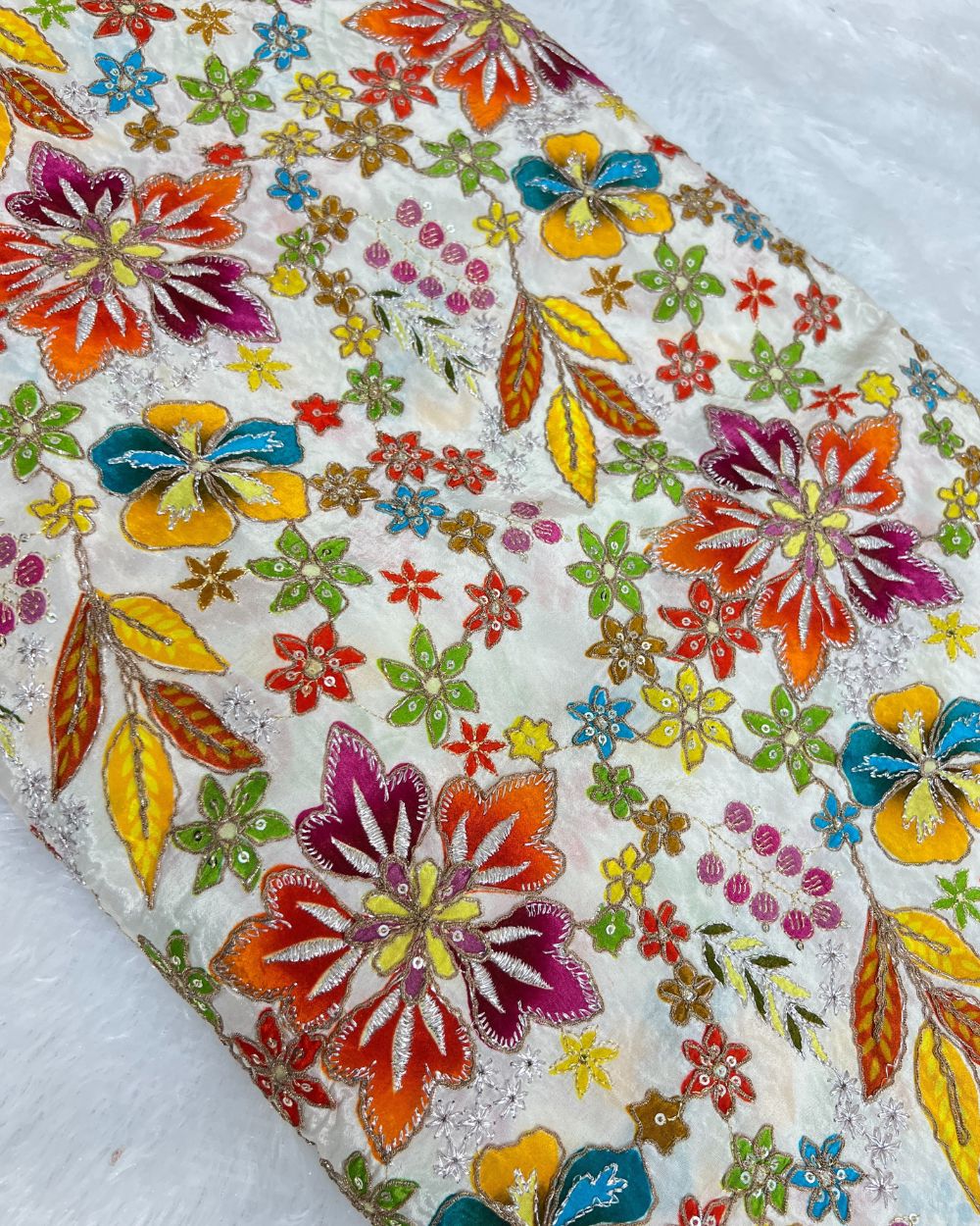 Natural Soft Crepe Work White Colour 45 Inches Width